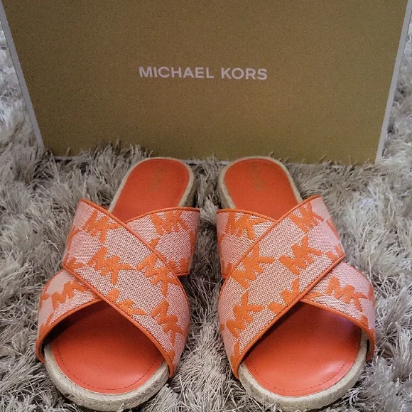 Michael Kors Orange Slide Sandals - Picture 1 of 4